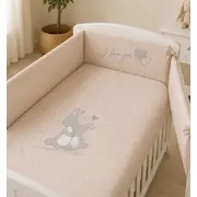 Lenjerie 3 Piese Cu Protectie Laterala Iepuras Din Bumbac, 140x70 Cm, Bej Pjb67436