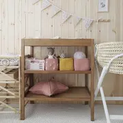 Masa De Infasat Pentru Bebelusi Din Lemn Masiv ,   Woodies Classic Changer, Vintage 76x44x86 Cm, Cu 2 Rafturi Inalte + Saltea Din Spuma Cu Husa Din Bumbac Pjb1992+311180