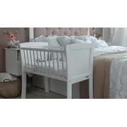 Patut Mic, Co-sleeping Din Lemn, Alb Cu Saltea Cocos Spuma Cocos 90 X 40 X 7 Cm Pjbbedside_white01