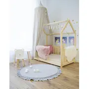 Saltea Rotunda Pentru Joaca Din Spuma, Catifea Gri Cu Volanas, Diametru 100 Cm Pjbmata022