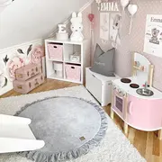 Saltea Rotunda Pentru Joaca Din Spuma, Catifea Gri Cu Volanas, Diametru 100 Cm Pjbmata022