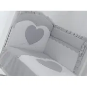 Set Lenjerie De Lux Din Bumbac Cu Broderie, Protectie Laterala, Pilota, Pentru Pat Bebelusi, Cuore Di Mamma Gri, Italia Pjblenj_cuore_grey
