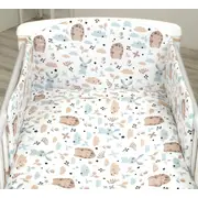 Set Lenjerie Din Bumbac Cu Protectie Laterala Pentru Pat Bebe 120 X 60 Cm, Iepuras Blue, Amy Pjb69679
