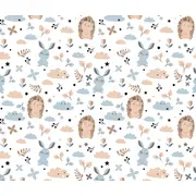 Set Lenjerie Din Bumbac Cu Protectie Laterala Pentru Pat Bebe 120 X 60 Cm, Iepuras Blue, Amy Pjb69679