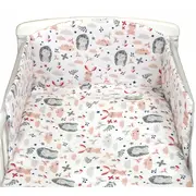 Set Lenjerie Din Bumbac Cu Protectie Laterala Pentru Pat Bebe 120 X 60 Cm, Iepuras Roz, Amy Pjb69680