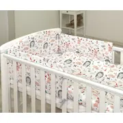 Set Lenjerie Din Bumbac Cu Protectie Laterala Pentru Pat Bebe 120 X 60 Cm, Iepuras Roz, Amy Pjb69680