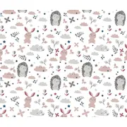 Set Lenjerie Din Bumbac Cu Protectie Laterala Pentru Pat Bebe 120 X 60 Cm, Iepuras Roz, Amy Pjb69680