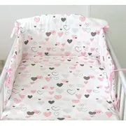 Set Lenjerie Din Bumbac Cu Protectie Laterala Pentru Pat Bebe 120 X 60 Cm, Inimioare , Amy Pjb83603