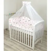 Set Lenjerie Din Bumbac Cu Protectie Laterala Pentru Pat Bebe 120 X 60 Cm, Inimioare , Amy Pjb83603