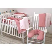 Aparatoare Laterala Pat Bumper Impletit Cu Inchidere Velcro, Bumbac Tricot Roz, 180x21 Cm Pjb84409
