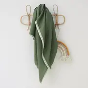 Paturica Usoara Pentru Copii, Multifunctionala, Din In Cu Margini Din Dantela, Forest Green By Babyly, 100x100cm Pjb4191810