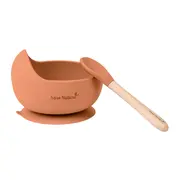 Bol Anti-alunecare Din Silicon Alimentar Si Lingurita, Set De 2 Piese Pentru Diversificare, Copper Pjb17398