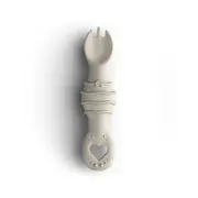 Furculita Si Lingura Babysteps   2in1, Silicon Alimentar 100%, Fara Bpa, Bps, Pvc Si Ftalati, Cream Pjbfl_c