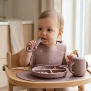 Furculita Si Lingura Babysteps   2in1, Silicon Alimentar 100%, Fara Bpa, Bps, Pvc Si Ftalati, Rose Pjbfl_r