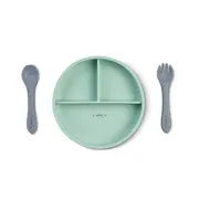 Set Diversificare Bebelusi, Silicon Alimentar Premium, 4 Piese ,   Farfurie Sectionata, Lingurita, Furculita, Cana ,    , &oelig;food  Fun,   Mint Pjb17601