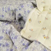 Paturica Bebelus Handmade Matlasata Din Muselina Premium Cu Fata Dubla ,   Zomea Ecru Blue, 135x100 Cm Pjb106681