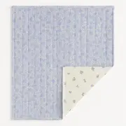 Paturica Bebelus Handmade Matlasata Din Muselina Premium Cu Fata Dubla ,   Zomea Ecru Blue, 135x100 Cm Pjb106681