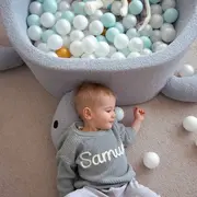 Piscina Cu Bile Boucle Pentru Copii Meowbaby   Balena,   Dusty Ice Blue, Fara Bile, Material Certificat Oeko-tex Pjbmbsbawlr21190