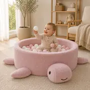 Piscina Cu Bile Boucle Pentru Copii Meowbaby   Turtle ,   Raspberry Glaze Pink, Fara Bile, Material Reciclat Certificat Oeko-tex Pjbmbsbaz21210ie