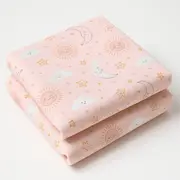Set 2 Scutece Finet 100% Bumbac Pentru Bebelusi ,   70a 80 Cm ,   Happy Skies Rose   Moon  Stars Pjb09815.005