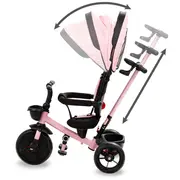 Tricicleta Pentru Copii Kidwell Axel Gri Cu Sezut Rotativ, Roti Din Spuma Eva, Suport Pentru Picioare, Control Parental, Suport Pentru Pahar, Centura De Siguranta, Greutate Admisa 25 Kg, Roz Pjbrotraxe01a0