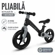 Bicicleta De Echilibru Fara Pedale Pentru Copii, Pliabila, Kidwell Flex Black, Ultra Usoara 2.9 Kg, Roti Eva 29 Cm, Reglabila, 80,  120 Cm, Max. 30 Kg Pjbrobifle01a1