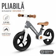 Bicicleta De Echilibru Fara Pedale Pentru Copii, Pliabila, Kidwell Flex Gray, Ultra Usoara 2.9 Kg, Roti Eva 29 Cm, Reglabila, 80,  120 Cm, Max. 30 Kg Pjbrobifle04a1