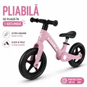 Bicicleta De Echilibru Fara Pedale Pentru Copii, Pliabila, Kidwell Flex Pink, Ultra Usoara 2.9 Kg, Roti Eva 29 Cm, Reglabila, 80,  120 Cm, Max. 30 Kg Pjbrobifle02a1