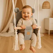 Leagan Pentru Copii Si Bebelusi, Centuri De Siguranta, Catifea Reiata, Perna Ursulet Aesthetic Grey, Meowbaby Pjbahbsog01