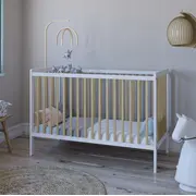 Patut 2 In 1 Lumi Alb-natur 120x60 Cm Din Lemn, 3 Niveluri Somiera, Trepte Detasabile + Bariera Transformare Pjblumibw-n