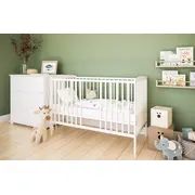 Patut 2 In 1 Pure Alb 120x60 Cm Din Lemn, 3 Niveluri Somiera, Trepte Detasabile + Bariera Transformare Pjbgrzesbw