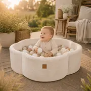 Piscina Cu Bile Meowbaby   ,   Aesthetic Vanilla Flower, Spuma Moale, Ecru, Personalizabila Cu Bile La Alegere Pjbbafw00