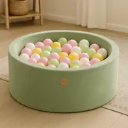 Piscina Cu Bile Rotunda Meowbaby   Velvet Sage Olive 90x30 Cm, Cu 200 Bile: Alb Perlat   Verde Deschis   Roz Pastel   Galben Pastel Pjbveo-zpbpgpy002