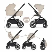 Carucior 2 in 1, Petite&Mars, Scout, Cu landou pliabil, Reversibil, Spatar si suport de picioare reglabile in 3 pozitii, Maner ajustabil, Cu accesorii, Pana la 22 kg, 0 luni+, Bej BYN555696