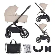 Carucior 2 in 1, Petite&Mars, Scout, Cu landou pliabil, Reversibil, Spatar si suport de picioare reglabile in 3 pozitii, Maner ajustabil, Cu accesorii, Pana la 22 kg, 0 luni+, Bej BYN555696