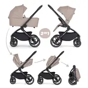 Carucior 2 in 1, Petite&Mars, Scout, Cu landou pliabil, Reversibil, Spatar si suport de picioare reglabile in 3 pozitii, Maner ajustabil, Cu accesorii, Pana la 22 kg, 0 luni+, Crem Cappuccino BYN555695