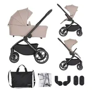 Carucior 2 in 1, Petite&Mars, Scout, Cu landou pliabil, Reversibil, Spatar si suport de picioare reglabile in 3 pozitii, Maner ajustabil, Cu accesorii, Pana la 22 kg, 0 luni+, Crem Cappuccino BYN555695