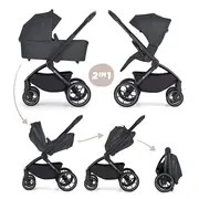 Carucior 2 in 1, Petite&Mars, Scout, Cu landou pliabil, Reversibil, Spatar si suport de picioare reglabile in 3 pozitii, Maner ajustabil, Cu accesorii, Pana la 22 kg, 0 luni+, Gri BYN555697