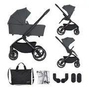 Carucior 2 in 1, Petite&Mars, Scout, Cu landou pliabil, Reversibil, Spatar si suport de picioare reglabile in 3 pozitii, Maner ajustabil, Cu accesorii, Pana la 22 kg, 0 luni+, Gri BYN555697