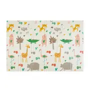 Covoras educativ, Petite&Mars, Campy L, Din spuma XPE non-toxica, Cu doua fete, Suprafata antiderapanta, 130x200 cm, Pliabil compact 40&times;32&times;21 cm, Model animalute si forme geometrice BYN434076