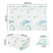Covoras educativ, Petite&Mars, Campy L, Din spuma XPE non-toxica, Cu doua fete, Suprafata antiderapanta, 130x200 cm, Pliabil compact 40&times;32&times;21 cm, Model baloane si forme geometrice BYN434074