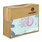 Covoras educativ, Petite&Mars, Campy S, Din spuma XPE non-toxica, Cu doua fete, Suprafata antiderapanta, 120x120 cm, Pliabil compact 40&times;30&times;13 cm, Model animalute si forme geometrice BYN433077