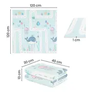 Covoras educativ, Petite&Mars, Campy S, Din spuma XPE non-toxica, Cu doua fete, Suprafata antiderapanta, 120x120 cm, Pliabil compact 40&times;30&times;13 cm, Model animalute si forme geometrice BYN433077