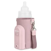 Incalzitor biberoane, Lionelo, ThermUp Go Evo, Portabil, Cu 5 niveluri de incalzire, Cu buton Safety Control, Mentinere caldura pana la 9h, Incarcare USB, Roz deschis BYNLOC-THERMUP_GO_EVO_PINK_MIST