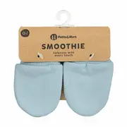 Manusi pentru nou-nascuti, Petite&Mars, Smoothie, Bumbac 100%, Material moale si respirabil, Protectie impotriva zgarieturilor, Manseta lata, 2 straturi, 6 x 10 cm, 0 luni+, Albastru BYN557787