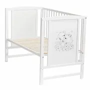 Patut bebelus Bears din lemn masiv cu laterala culisabila si functie co-sleeper, 120x60 cm