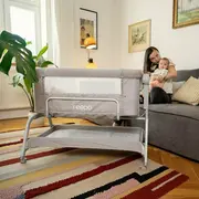 Patut co-sleeper, Feedo, Cu sistem de leganare, Inaltime adjustabila pana la 57-69 cm, sustine pana la 9 kg, 0 luni+ Gri BYN225206