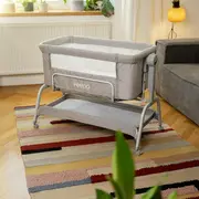 Patut co-sleeper, Feedo, Cu sistem de leganare, Inaltime adjustabila pana la 57-69 cm, sustine pana la 9 kg, 0 luni+ Gri BYN225206