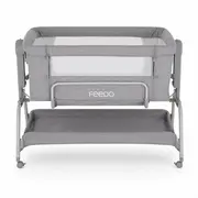 Patut co-sleeper, Feedo, Cu sistem de leganare, Inaltime adjustabila pana la 57-69 cm, sustine pana la 9 kg, 0 luni+ Gri BYN225206