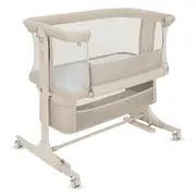 Patut co-sleeper, Lionelo, Jodie, Multifunctional, Reglabil in 6 pozitii pe inaltime, Saltea cu densitate T25, Functie de leganare, Cu plasa de tantari, Buzunar depozitare, Geanta transport, 84x48x70-80 cm, Bej BYNLO-JODIE_BEIGE_CREAM